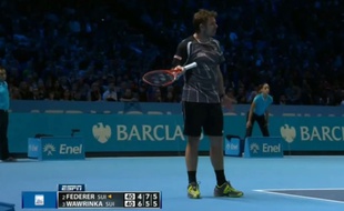 Stan Wawrinka peste contre la femme de Federer, le 16 novembre 2014 à Londres.