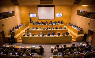 Les participants de la 35e session de l'Union africaine réunis dans la salle principale de l'UA, à Addis Abeba en Éthopie, le 22 janvier 2018.