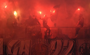 Illustration de supporters stéphanois lors de la rencontre face à Rennes le 10 mars 2018.