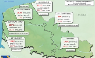 La carte des records de températures battus, samedi.