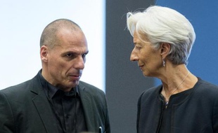 Le ministre des Finances grec Yanis Varoufakis et la patronne du FMI Christine Lagarde au Luxembourg, le 18 juin 2015