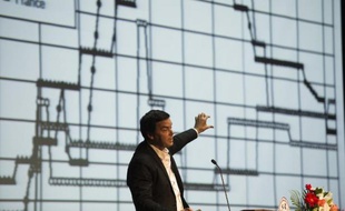 L'économiste français Thomas Piketty, donne une conférence sur son livre "Le Capital au XXIe siècle" le 15 novembre 2014, dans une université de Pékin