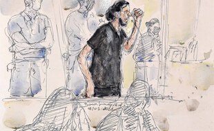 Dessin de Salah Abdeslam au premier jour du procès des attentats du 13-Novembre, le 8 septembre 2021.