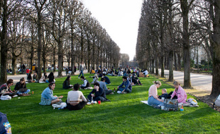 Des Parisiens profitant de la verdure et du soleil au Jardin du Luxembourg avant le couvre-feu, illustration
