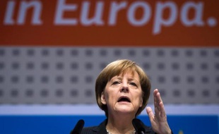 Angela Merkel lors du meeting de son parti CDU à Berlin, le 5 avril 2014