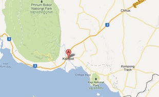 La ville de Kampot, chef-lieu de la province de Kampot, dans le sud du Cambodge.