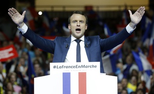 Emmanuel Macron lors d'un meeting à Lyon.