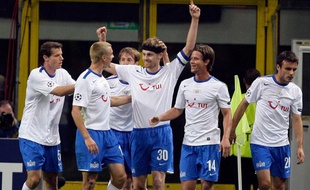 Les joueurs du FC Zurich, vainqueurs du Milan AC, sur la pelouse de San Siro, le 30 septembre 2009.