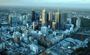 Vue aérienne de Melbourne, en Australie, en avril 2014.