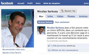 Capture d'écran de la page facebook de Nicolas Sarkozy rendant hommage à son fils Jean qui a renoncé à la présidence de l'Epad.