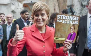La chef du parti nationaliste SNP Nicola Sturgeon à Edimbourg le 20 avril 2015