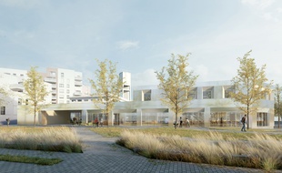 Vue d'architecte du projet de rénovation de l'ancienne brasserie Kronenbourg, dans le quartier Saint-Hélier, à Rennes.