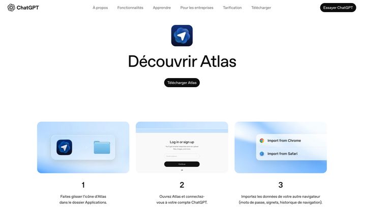 L'installation de ChatGPT Atlas s'efefctue en quelques clics seulement.