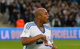 André Ayew après son but lors du match OM-Reims, le 13 février 2015.