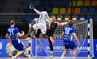 A la mi-temps, les Français mènent de deux buts contre l'Islande, le 22 janvier 2021.