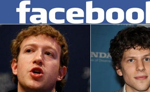 Le fondateur de Facebook, Mark Zuckerberg (gauche) et son double à l'écran dans le film The Social Network, Jesse Eisenberg