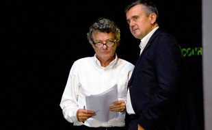 Jean-Louis Borloo et Yves Jégo, le 14 septembre 2013, à Chasseneuil-du-Poitou (Poitou-Charentes).