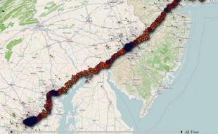 Une carte générée par l'application iPhone tracker.