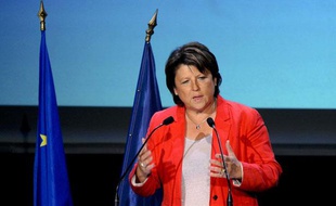 Martine Aubry s'est esprimée devant ses partisans au gymnase Japy, à Paris, le jeudi 6 octobre 2011.