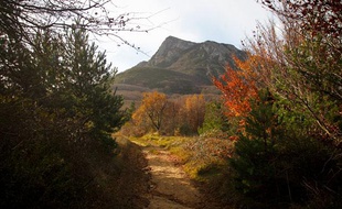 Le pic de Bugarach, surplombant le petit village audois du même nom, le 22 novembre 2012.