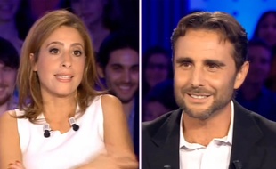 Léa Salamé et Hervé Falciani, l'ex-informaticien de HSBC pivot de l'affaire SwissLeaks, dans «On n'est pas couché» sur France 2, le 18 avril 2015.