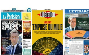 Unes de la presse au lendemain du second tour des élections législatives, le 19 juin 2017.