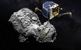 Philae en approche avant son atterrissage sur la comète Tchouri.