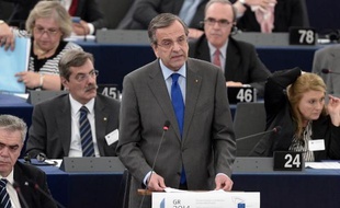 Le Premier ministre grec Antonis Samaras au Parlement européen à Strasbourg, le 2 juillet 2014