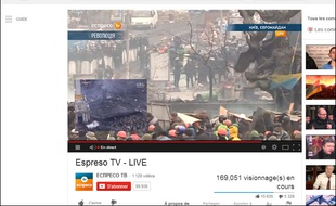 Un livestream sur YouTube permettant de suivre les affrontements à Kiev en Ukraine, le 19 février 2014.