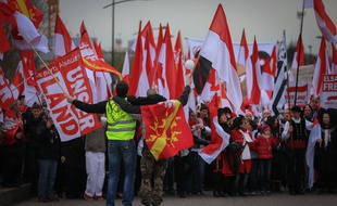 Manifestation d'Alsaciens contre la réforme territoriale et la fusion de la région avec la Lorraine et Champagne-Ardenne à Strasbourg, le 13 décembre 2014.