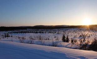 La Vallée de la rivière Broadback au Québec, entourée de forêts qui sont l'ultime territoire de chasse ancestral inviolé de la nation Crie, et l'une des dernières forêts boréales du Quebec, le 12 mars 2014