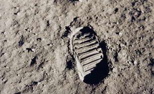 L'empreinte de pas de Buzz Aldrin sur la Lune, le 20 juillet 1969.