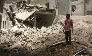 Ruines à Alep, en Syrie, suite à des bombardements des forces gouvernementales syriennes, le 8 juin 2016