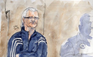 Dessin de Francis Heaulme, lors de l'ouverture de son procès, à Metz, le 31 mars 2013