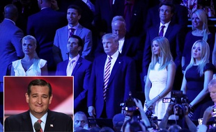 A la convention républicaine de Cleveland, le 20 juillet 2016, Donald Trump et ses enfants réagissent au discours de Ted Cruz