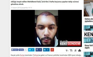 Capture d'écran du site d'un média turc montrant la photo d'un djihadiste français présumé arrêté à Izmir.