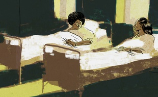 Illustration par le dessinateur Hippolyte d'une chambre de la clinique de Saint-Benoît, à La Réunion, où ont été pratiqués des avortements et des stérilisations forcés dans les années 1960-1970. Travail réalisé dans le cadre du documentaire de Jarmila Buzkova, «Les 30 Courageuses de La Réunion : une affaire oubliée».