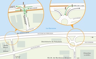 Le plan d'aménagement de deux nouveaux carrefours à feu, Boulevard des Frères Moga à Bordeaux.