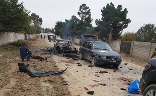 Photo prise et publiée le 6 novembre 2019 par le ministère de l’Intérieur du Tadjikistan montrant le site de l'attentat au poste frontière d'Ishkobod.