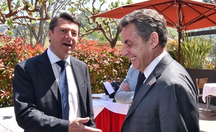 Christian Estrosi, député-maire UMP de Nice, et Nicolas Sarkozy, président de l'UMP, le 22 avril 2015 à Nice.