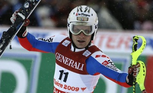 Le skieur français Julien Lizeroux, médaillé d'argent en super-combiné aux championnats du monde de Val d'isère, le 9 février 2009.