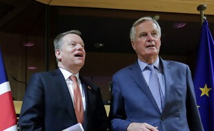 David Frost et Michel Barnier (à droite), les négociateurs du Brexit, le 2 mars 2020.
