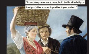 « Je vois bien que vous êtes très occupée, mais il fallait que je vous dise que vous seriez tellement plus jolie si vous vouliez sourire » (Market Gossip, Jean Henri de Coene, 1827)