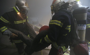 Strasbourg le 11 février 2015. Exercice des sapeurs pompiers du Bas-Rhin à la cathédrale de Strasbourg.