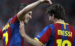 David Villa et Lionel Messi, le 28 mai 2011 à Londres.
