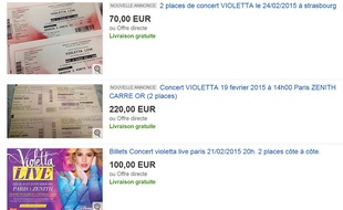Revente de places pour les concerts de Violetta sur ebay