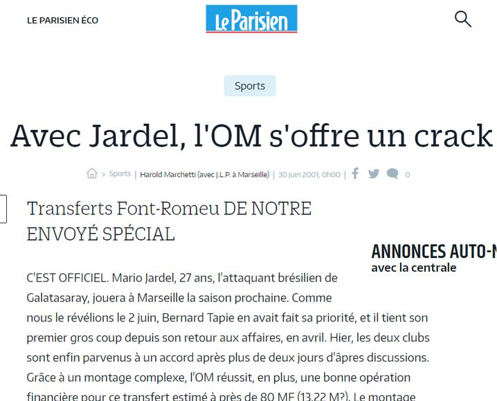 Capture d'écran du faux-transfert de Jardel