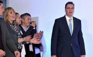 Le vice-Premier ministre sortant Aleksandar Vucic le 16 mars 2014 à Belgrade