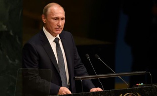 Le président russe Vladimir Poutine à la tribune de l'Onu le 28 septembre 2015 à New York