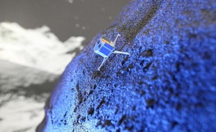 Un modèle du robot Philae vu à l'Agence spatiale européenne, le 12 novembre 2014 à Darmstadt, en Allemagne